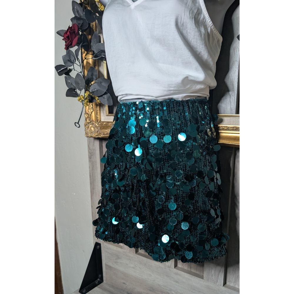 ✨🪩 SHEIN Teal Sequin Disc Mini Skirt – Y2K Party / Mermaidcore Statement Skirt